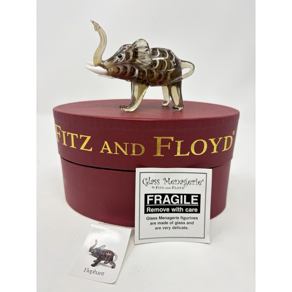 Fitz & Floyd Glass Menagerie‎ Elephant 43/132 Hand Blown Art Glass Box Card 2004